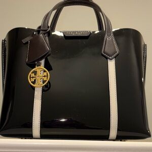 Tory Burch Black Patent Leather Crossbody Top Handle Purse